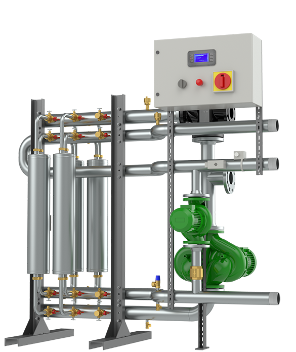 Un spi MAXi Spirec, une unité de chauffage qui utilise la vapeur pour chauffer l’eau de chauffage et l’eau primaire du préparateur d’ECS